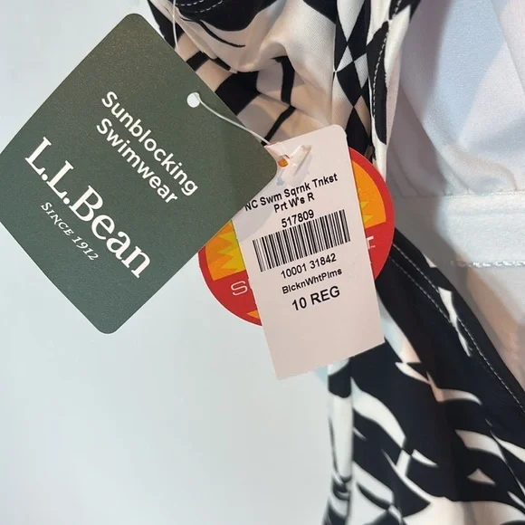 L.L.Bean black & white tropical one piece swimsuit UV blocking  size 10 NWT - Picture 4 of 10